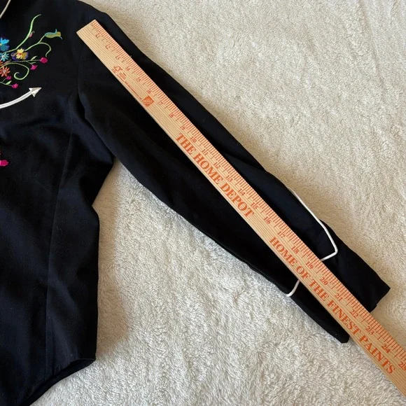 Scully Floral Embroidered Rhinestone Western Snap Front Shirt Women's M Black - Picture 7 of 13